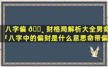 八字偏 🌸 财格局解析大全男命「八字中的偏财是什么意思命带偏财有哪些作 🌼 用」